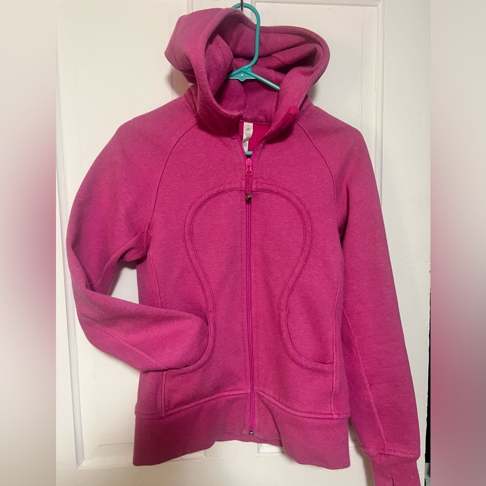 Lululemon Hoodie Womens 6  Full Zip Jacket Pink Shimmer All Over with Thumbholes
